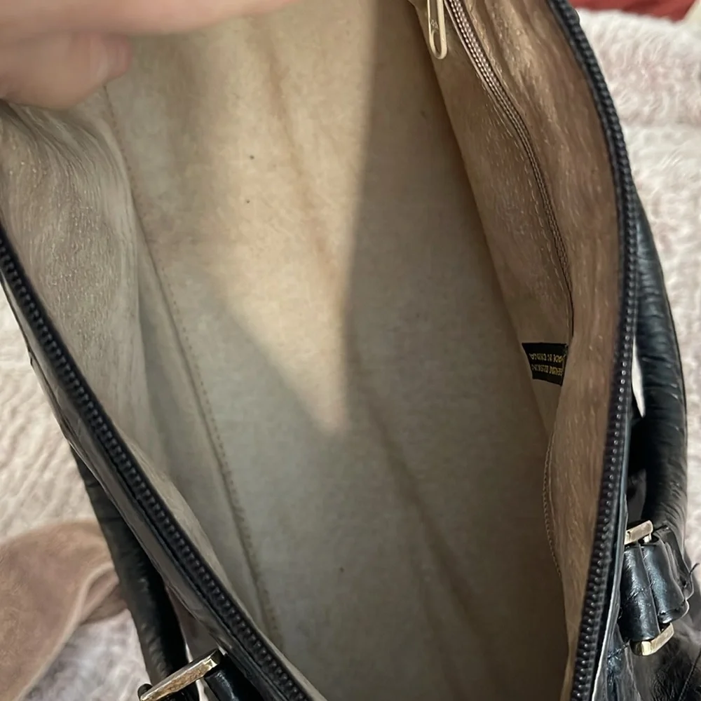 Genuine Eel Skin Handbag‎ Black Top Handle Zipper Closure Classic